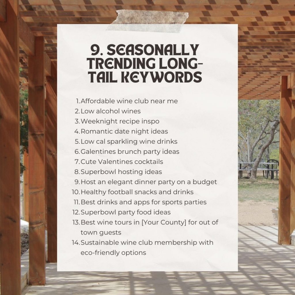 Generate a list of specific long-tail key words that are specific to your niche. Use AI if you need help and make sure to track current trends.