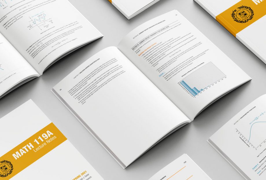 Interior spread of custom educational materials for XYZ Homework based in California