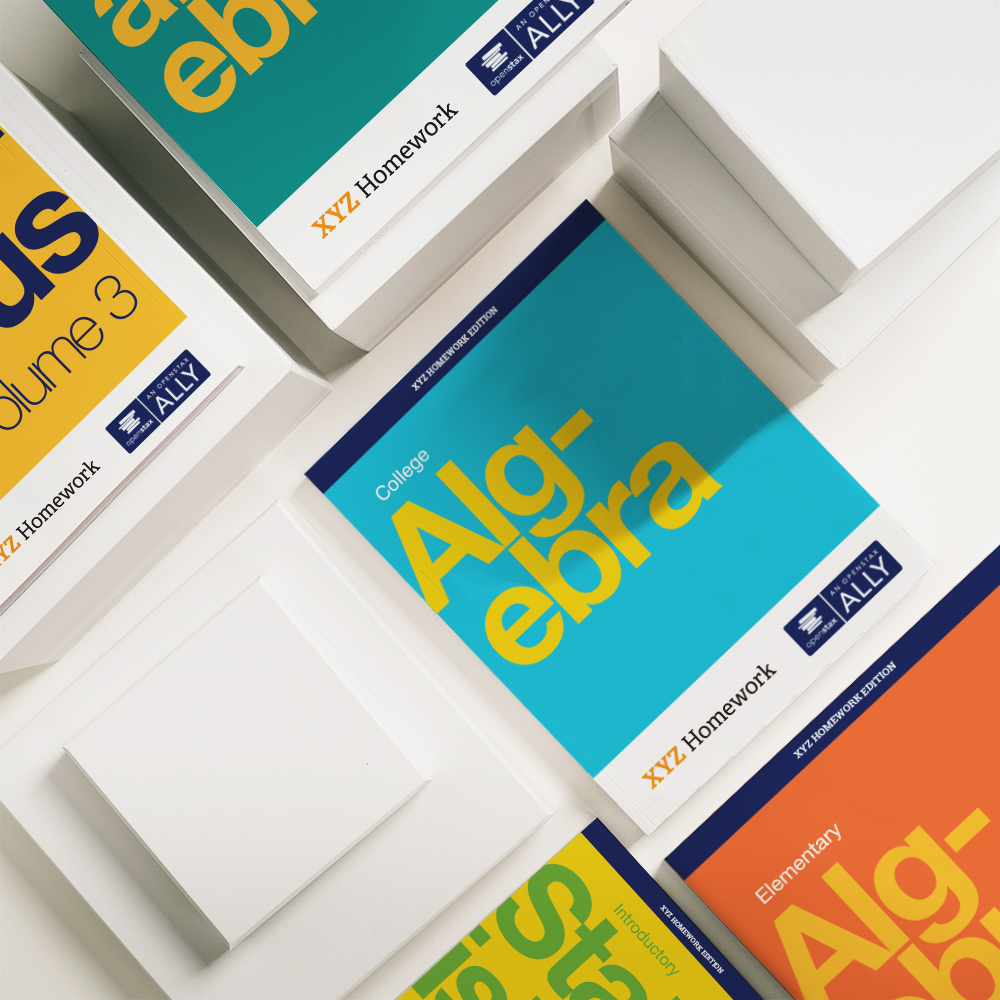 Covers of the XYZ Homework series of OpenStax Math Textbooks