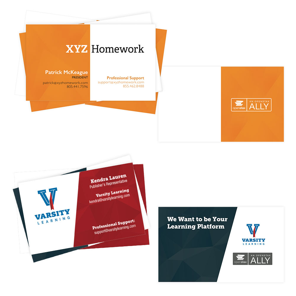Business Cards for Varsity Learning and XYZ Homework